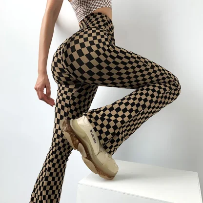 Seamless Checkered Flare Leggings - Image 4