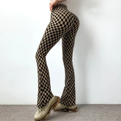 Seamless Checkered Flare Leggings - Image 3