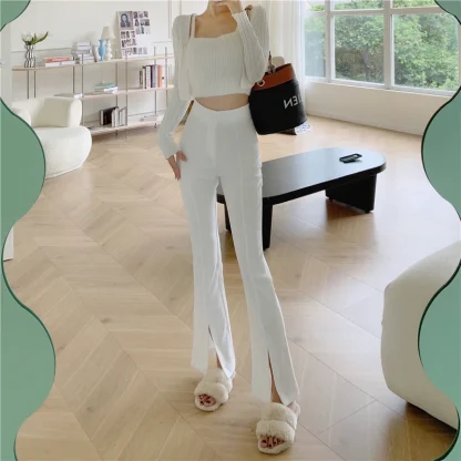 Elegant Front Slit Flare Leggings - Image 3