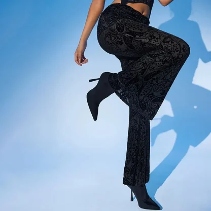 Black Patterned Sheer Flare Leggings - Image 2