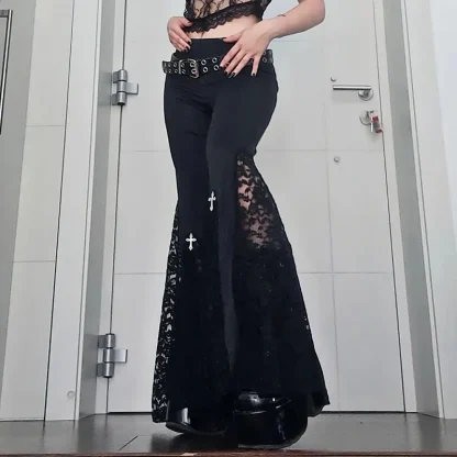 Black Lace Flowy Flare Leggings - Image 3