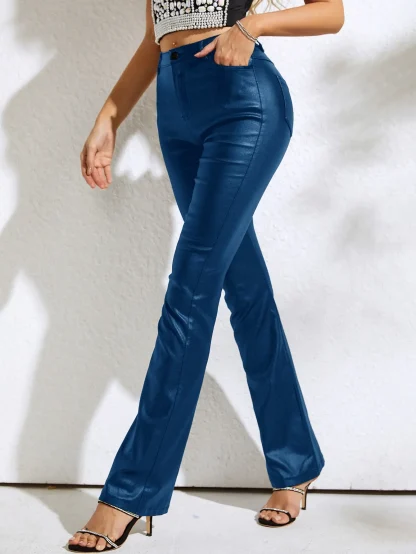 Elegant Blue Flare Leggings - Image 2