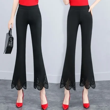 Lace Trim Black Flare Leggings - Image 5