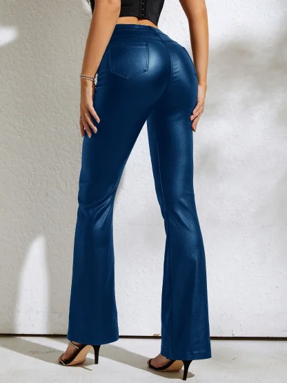 Elegant Blue Flare Leggings - Image 3