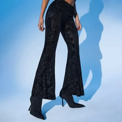 Black Patterned Sheer Flare Leggings - Image 4
