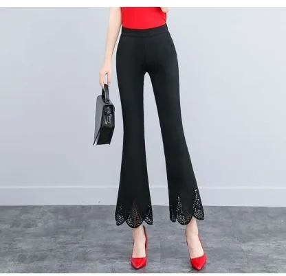 Lace Trim Black Flare Leggings - Image 4
