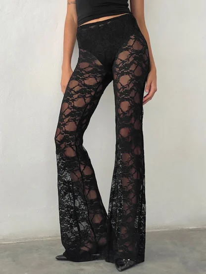 Sexy Sheer Lace Flare Leggings