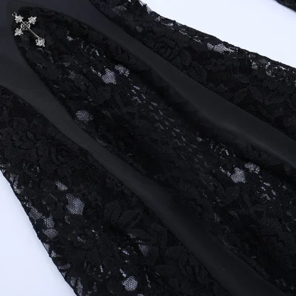 Black Lace Flowy Flare Leggings - Image 5