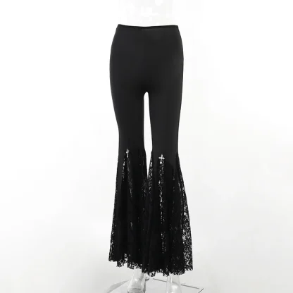 Black Lace Flowy Flare Leggings - Image 4