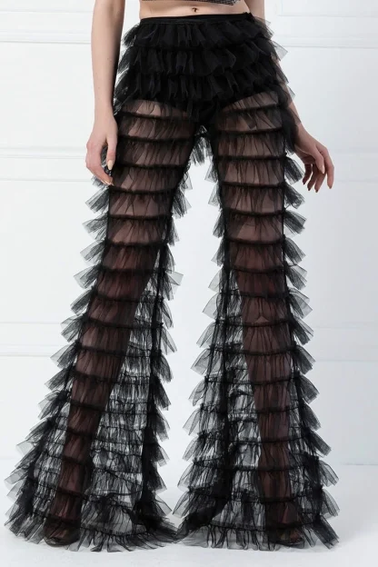 Sexy Tiered Mesh Flare Leggings