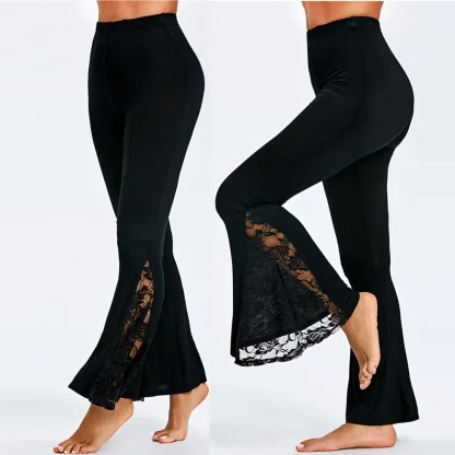 Black Plus Size Lace Flare Leggings - Image 2