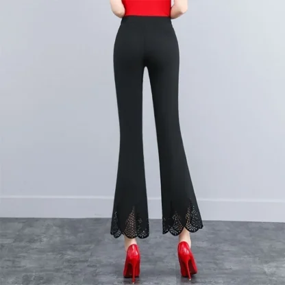 Lace Trim Black Flare Leggings - Image 3