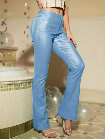Elegant Blue Flare Leggings - Image 4