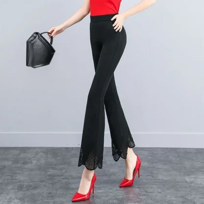 Lace Trim Black Flare Leggings - Image 2