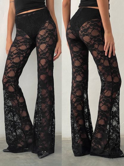 Sexy Sheer Lace Flare Leggings - Image 5