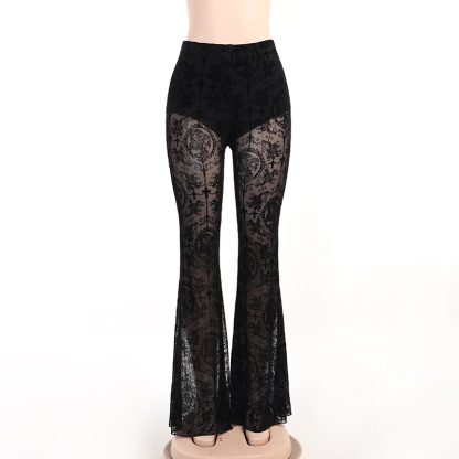Gothic Sheer Lace Flare Leggings - Image 6