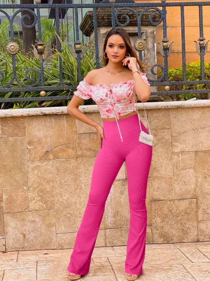 Seamless Solid Yoga Flare Leggings - Image 3