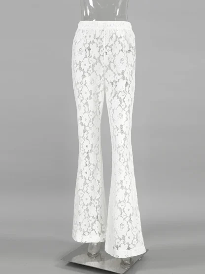 White Sexy Lace Flare Leggings - Image 5
