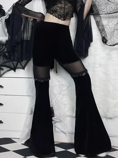 Mesh Patchwork Bell Flare Leggings - Image 5