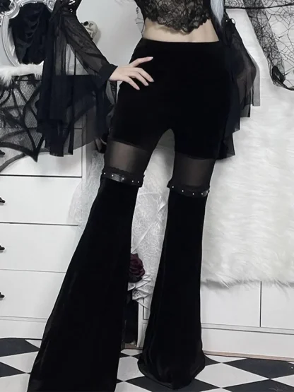 Mesh Patchwork Bell Flare Leggings - Image 3