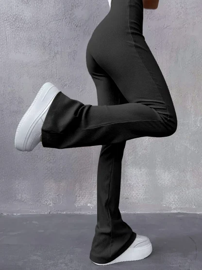 Knitted Plain Color Flare Leggings - Image 3