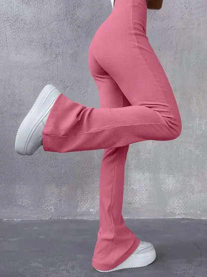 Knitted Plain Color Flare Leggings - Image 2