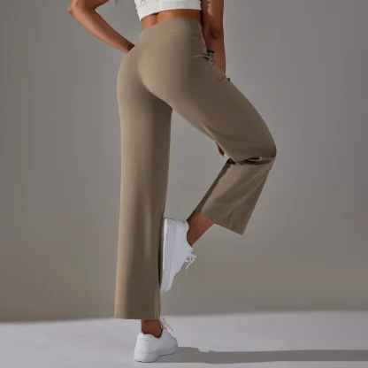 Drawstring Solid Color Flare Leggings - Image 2