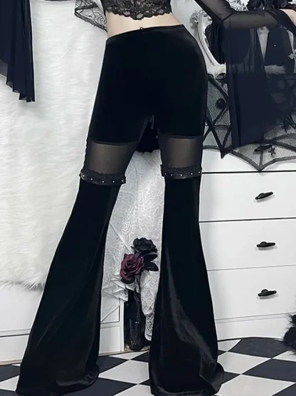 Mesh Patchwork Bell Flare Leggings - Image 2