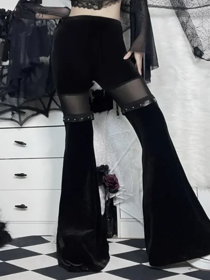 Mesh Patchwork Bell Flare Leggings - Image 4