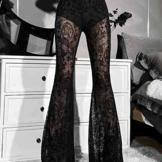 High-waist Sheer Lace Flare Leggings