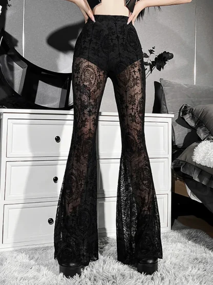 High-waist Sheer Lace Flare Leggings