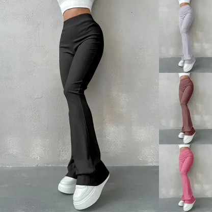 Knitted Plain Color Flare Leggings - Image 6