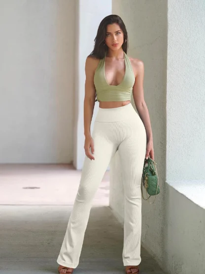 Seamless Solid Yoga Flare Leggings - Image 2