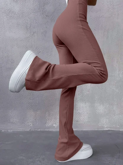 Knitted Plain Color Flare Leggings - Image 4
