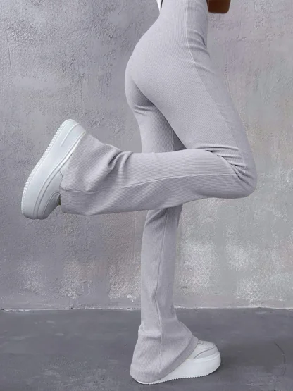 Knitted Plain Color Flare Leggings - Image 5