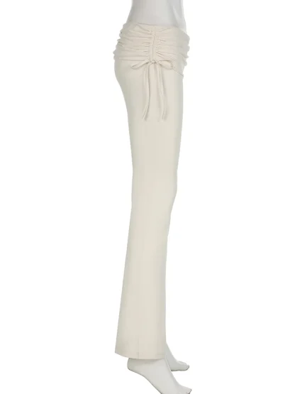 Chic Drawstring Plain Flare Leggings - Image 2