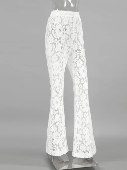 White Sexy Lace Flare Leggings - Image 6