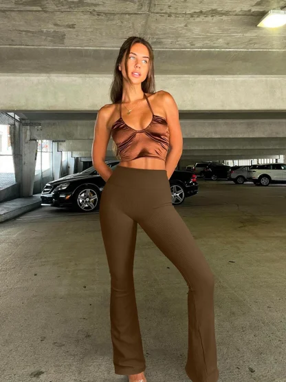 Seamless Solid Yoga Flare Leggings - Image 4
