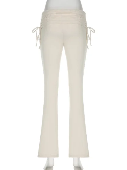 Chic Drawstring Plain Flare Leggings - Image 3