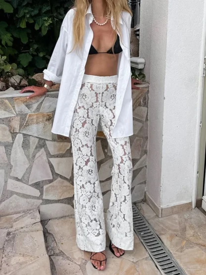 White Sexy Lace Flare Leggings