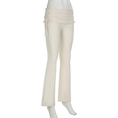 Chic Drawstring Plain Flare Leggings - Image 4